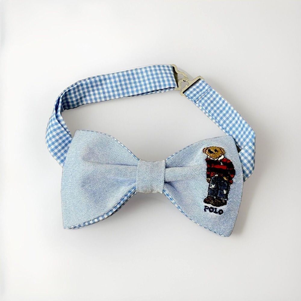 NEW Mens Preppy College Bear Bow tie Custom Blue Pre Tied Adjustable‎ Gift